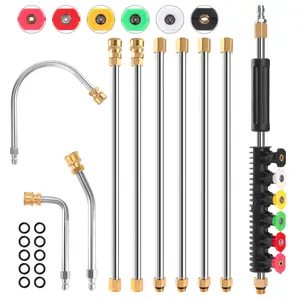 JERUIFOX 10 Pack Pressure Washer Extension Wand, 9 FT Pressure Washer Gutter Cleaner Tools with 6 Pressure Washer Spray Nozzle Tips, 30°, 90°, U-Shape Gutter Cleaner Curved Rod, 1/4" Quick Connect, 4000 PSI