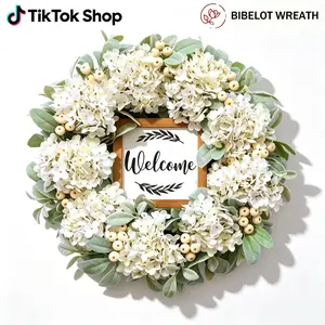 22 Inch Spring Wreath for Front Door Hydrangea Floral Wreath with Lamb's Ear & Berries Farmhouse Spring Decor for Indoor Outdoor Wall Window Wedding Party Decoration Bloom fancy nancy theme party outdoorfun