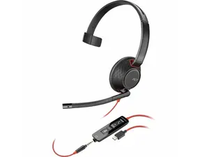 Poly Blackwire C5210 USB-C Headset + Inline Cable TAA - Mono - USB Type C, Mini-phone (3.5mm) - Wired - 32 Ohm - 20 Hz - 20 kHz - Over-the-head - Monaural - 7.10 ft Cable - Noise Canceling - Black - T