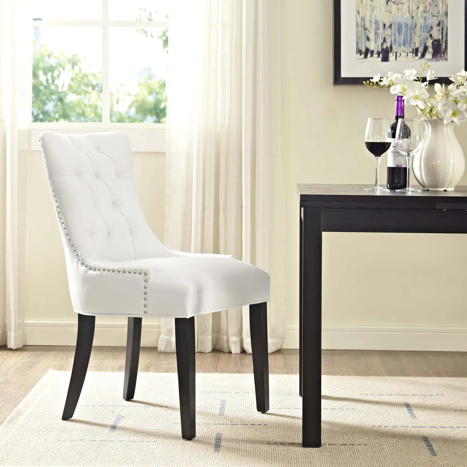 Modway Regent Tufted PU Leather Armless Legged Traditional Transitional Indoor Dining Chair, White, 1-Size Armless Legged Chair, One Size