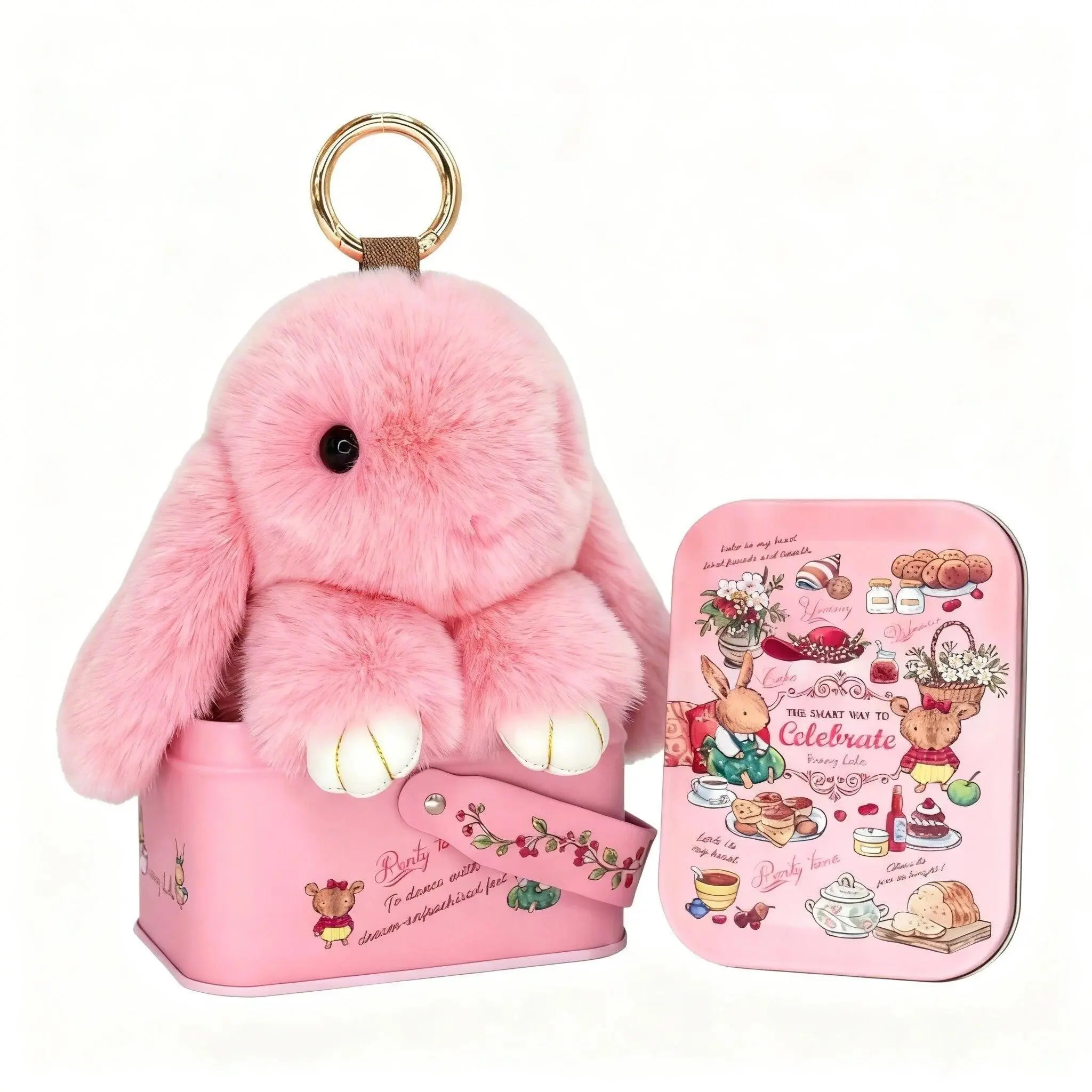 Bunny Keychain with Creative Metal Box, Cute Bag Charm, Plush Bunny Key Chain, Cute Keychains for Car Keys, Fluffy Bunny Keychain, Chic Keychain for Handbags & Backpacks, Keychain for Purse, Trendy Easter Gift