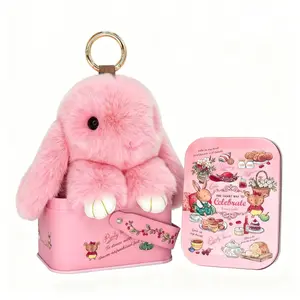 Bunny Keychain with Creative Metal Box, Cute Bag Charm, Plush Bunny Key Chain, Fluffy Bunny Keychain, Chic Keychain for Handbags & Backpacks, Trendy Easter Gift