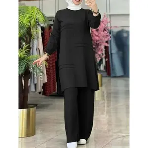 Ramadan Two Piece Sets Shirt Dress &Pants Women Muslim Suits Shirt Blouse Musulman Ensembles Moroccan Kaftan Islamic Dress Sets