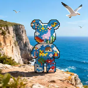 Blue Ocean Pattern Lucky Bear 3D Puzzle Building Blocks Decoration, Home Office Bookshelf Decor, Party Tabletop Display, Ideal Gift