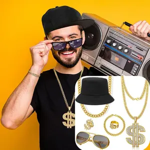 7 Pcs 80s 90s Hip Hop Costume Kit Rapper Accessories Outfit for Men Women Halloween Party tiktokshopspringglowup