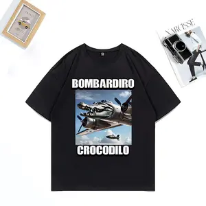 Bombardiro Crocodilo Crocodile Plane Bomber Print T Shirt Men vintage graphic Tees O-Neck short sleeve Cotton T-shirts Clothes