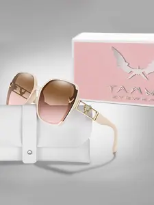 Trendy Large Frame Sunglasses, Tinted Lens Sunglasses with Box & Gift Packaging, Fashion Accessories for Women & Girls for Travel Use, Stylish Glasses