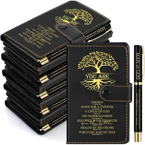 30 Set Christian Gifts Bulk Leather Prayer Journal Church Pastor Man of God Clergy Appreciation  Religious Notebook with  Verse Pen for Men Women  Study Groups (Black)