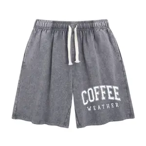 Wayii Fashion Unisex Vintage Print Acid Washed Sweat Shorts, Breathable Cotton Casual Shorts with Elastic Waist and Functional Pockets baggy comfy