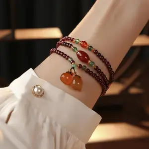 Natural Three Circles Garnet Charm Bracelet