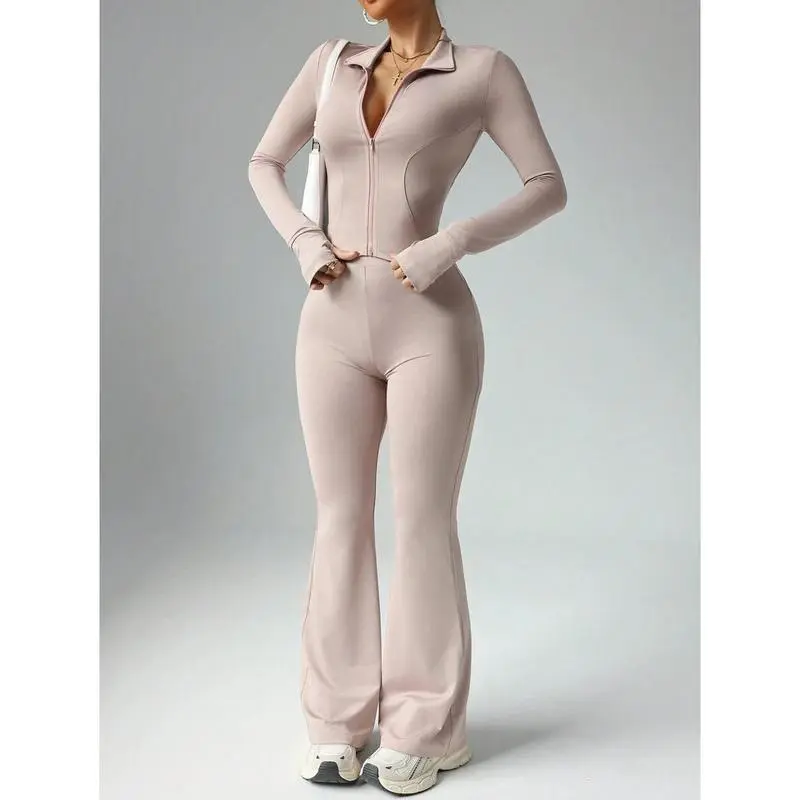 WomenSolidColorLongSleeveTopAndSlimFitPantsActiveSetWorkoutWomenSetwomenWorkoutSet