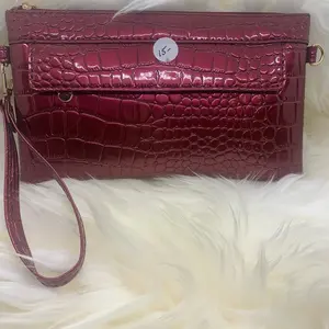 Burgundy wristlet PU Leather with side zipper pocket