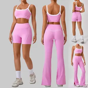Women’s Yoga Set – Spaghetti Strap Contrast Color Fitness Outfit