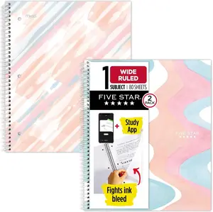 Five Star Spiral Notebooks + Study App, 2 Pack, 1 Subject, Wide Ruled Paper, 10-1/2" x 8", Brushy Move (930060FA-RSP)