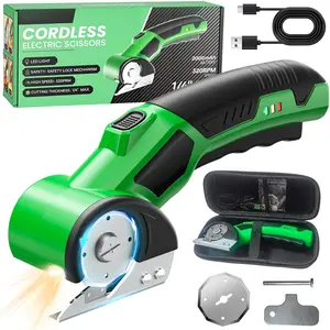 Cardboard Cutter, Rechargeable Cordless Electric Scissors, Upgrade 4V Electric Box Cutter with 2 Blades, Safety Lock & LED Light, Powerful Cutting for Cardboard Box, Plastic, Leather, Fabric