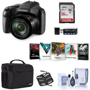 Panasonic LUMIX FZ80D Compact Camera with 20-1200mm Zoom Lens, Point and Shoot Digital Camera 4K Video and Photo Recording and Power Optical Image Stabilizer - Bundle with Shoulder Bag, 32GB SD Card