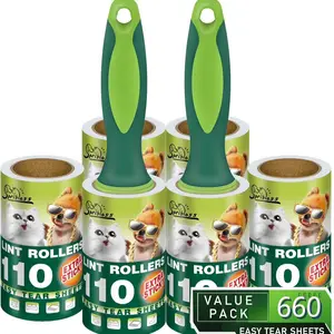 Extra Sticky Lint Rollers for Pet Hair, 660 Sheets Total, Upgraded 2 Handles with 6 Refills Portable Travel Size for Couch Furniture Clothes Dog & Cat Hair Remover