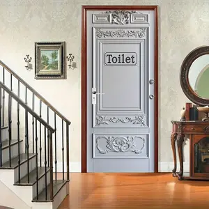 Wooden Door Sticker, Toilet Door Decoration, Complex Design Door Mural, Vintage Removable Door Wallpaper, Classic Elegant Door Decal, Decorative Stickers