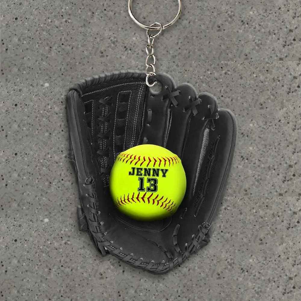 2D Flat Acrylic Softball Keychain - Personalized Keychain - Gift For Softball Lovers