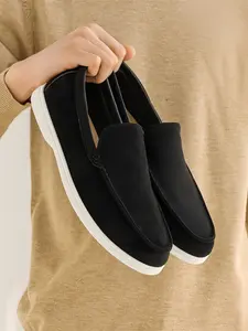Men's Light Suede Loafers, Casual Patchwork Design, One-Step Slip-On, Comfortable Lightweight Rubber Sole, All Season Wear