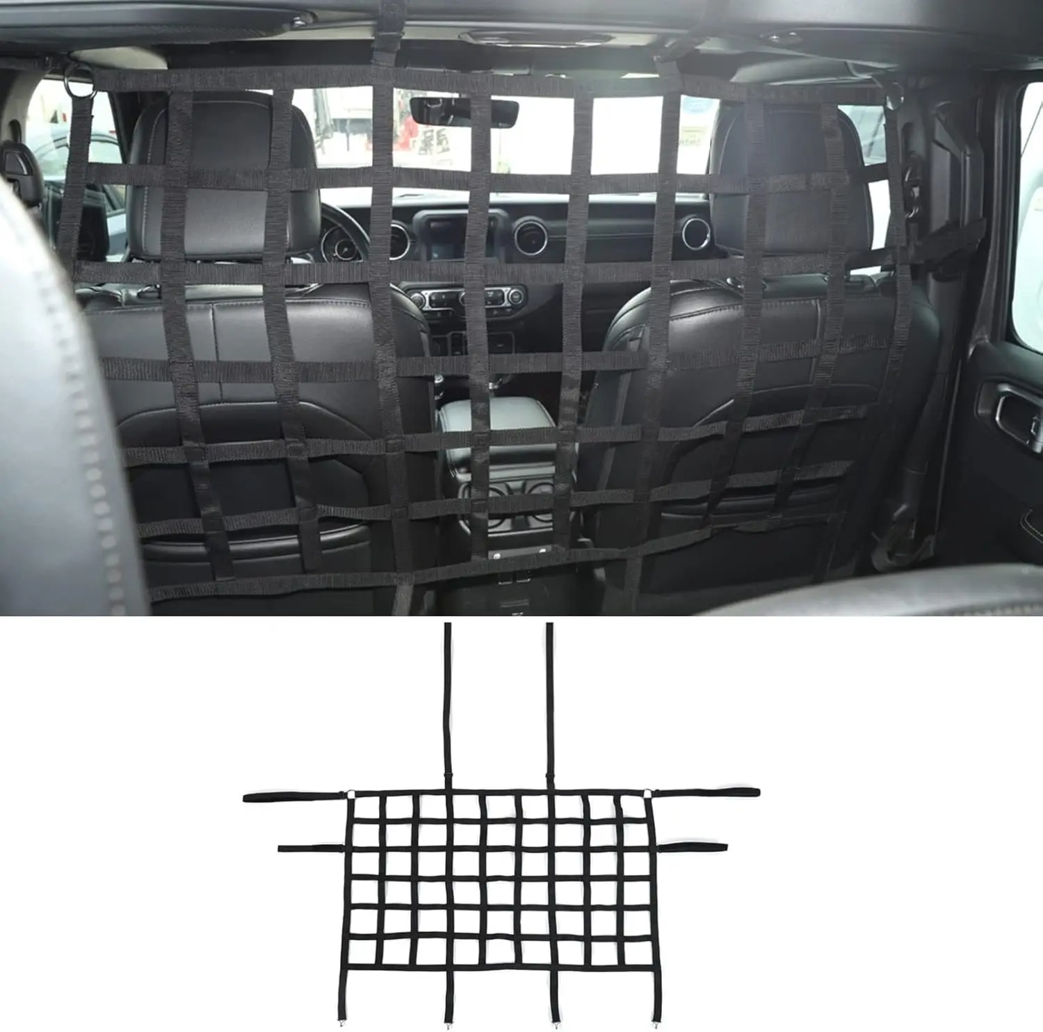 Car Rear Seat Isolation Barrier Net - High-Strength Metal Pet Dog Divider for Jeep Wrangler JK JL Unlimited, Gladiator JT, Nylon, Tear-Resistant, Supports Full Body Washing, Driving Safety, Comfortable Space Creation (Black)