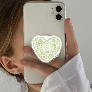 Sage Green Book Heart Phone Grip, Cottagecore Reader Stand