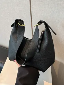 Minimalist style lychee pattern one-shoulder underarm handbag, Handbag shoulder purse, simple and versatile metal buckle embellishment, niche design with multiple colors, suitable for daily commuting, dating and shopping, Casual handbag satchel