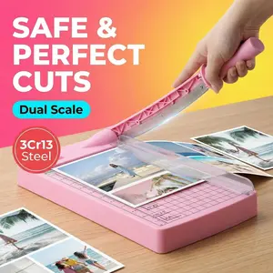 12" Guillotine Paper Cutter, Heavy Duty 12-Sheet Capacity Trimmer for Cardstock, Photos, Scrapbooking, Office, Classroom, Studio (Pink) guard rail