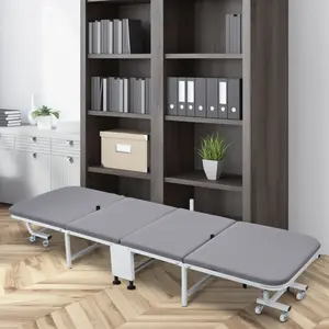 Foldable Bed, 4-Fold Storage Design Guest Bed, Adult Reclining Office Chaise with Wheels, Lounge Chair Sleeping Cot Bed, Perfect for Office, Camping and Home use