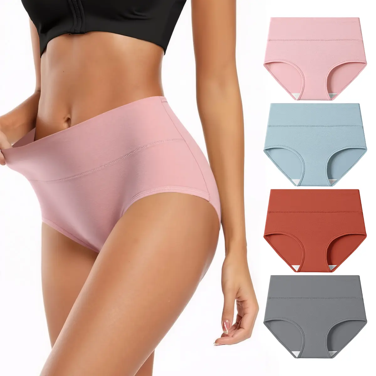 Hotcom Women's Plus-Size High-Waisted Soft Cotton Briefs, Comfortable High-Cut Basic Underwear with Tummy Support, Breathable 4 Pack, Halloween, Stretchy, Fabric, Thanksgiving, Chinese New Year