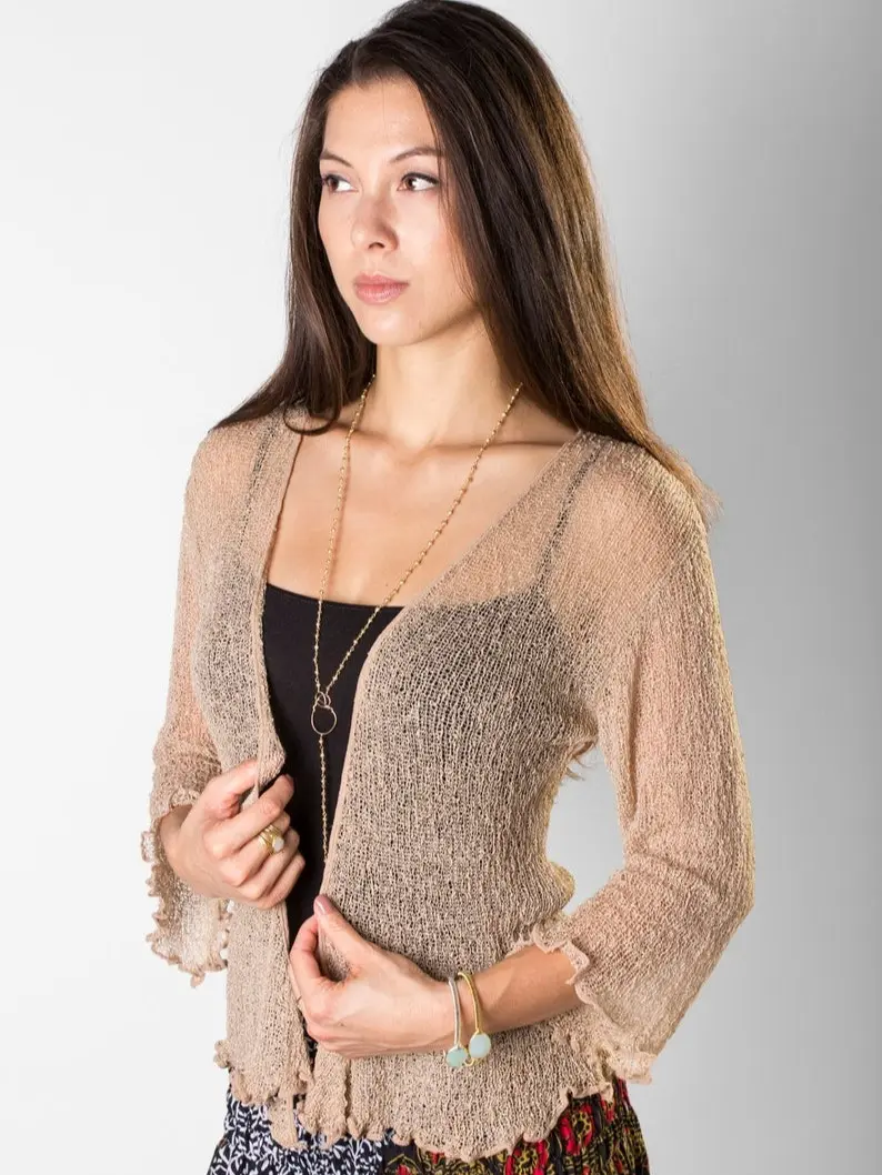 Sheer Shrug 3/4 or Long Sleeve Knit Cardigan, Sheer Bolero, Wedding Bolero, White Summer Cardigan