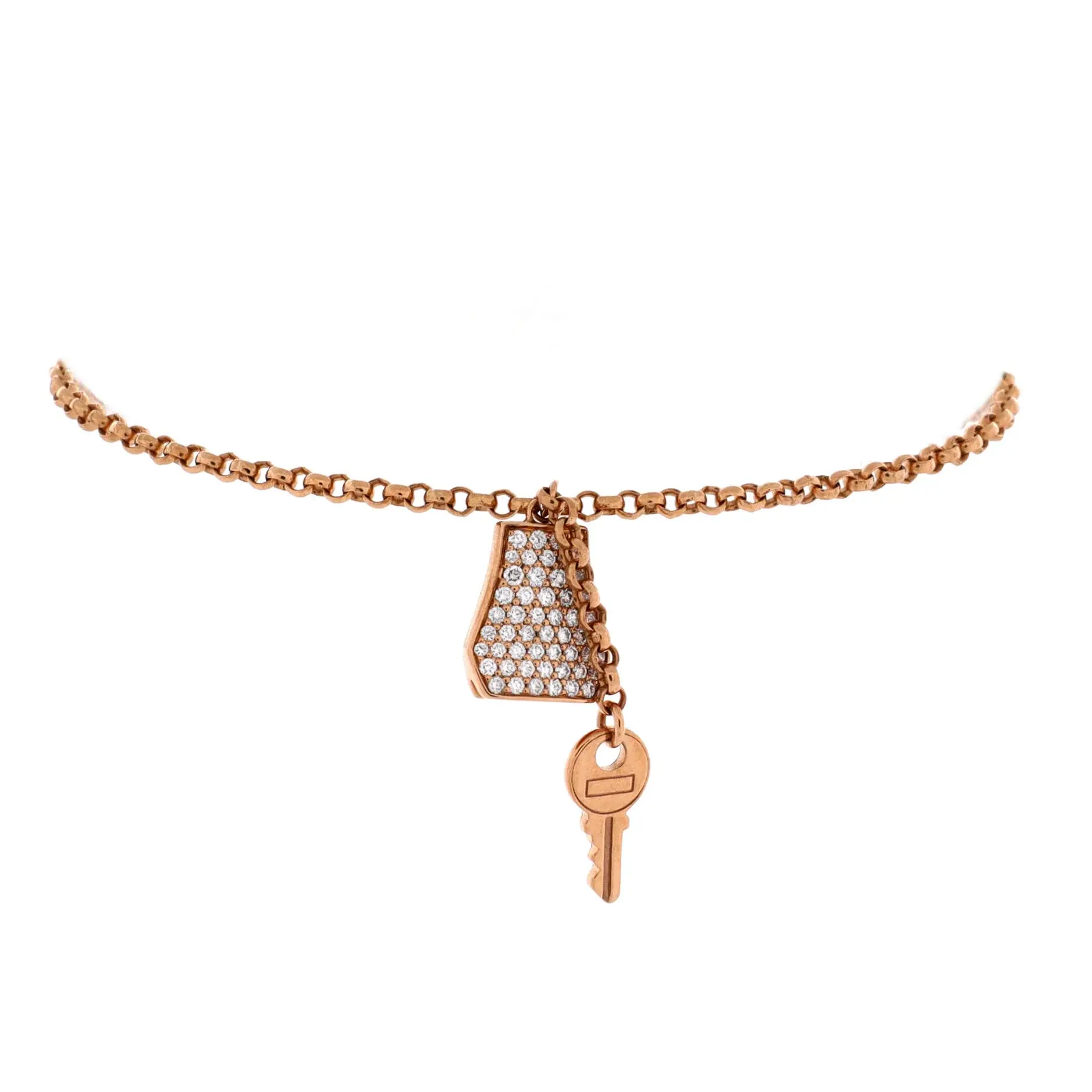 Pre-owned Hermes Kelly Clochette Chain Bracelet 18K Rose Gold with Pave Diamonds Small by Rebag