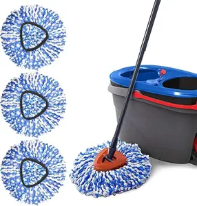 Microfiber Spin Mop Refill Heads, 3-Pack 4.33 in Superabsorbent Adjustable Pads, Compatible with RinseClean 2-Tank System, Replacement for Flat Mops for Hard-Surfaced Floor Cleaning, Microfiber Spin Mops