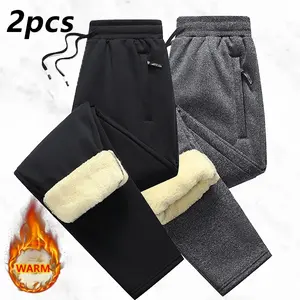 2pcs Fleece Lined Sweatpants With Pockets, Men'S Warm Winter Thermal Joggers loose sport pant men