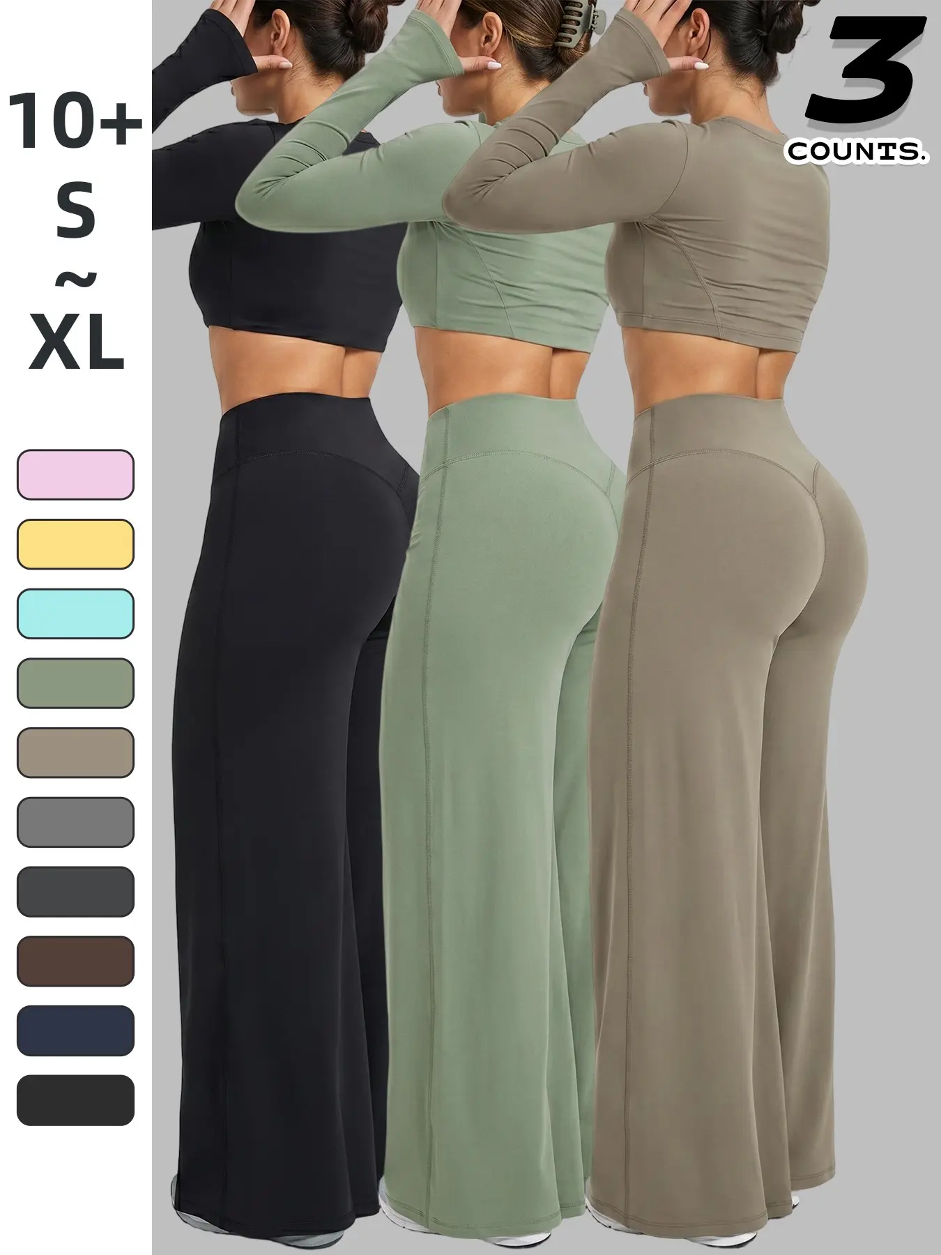 3 Pcs Women's All-Season Casual Loose-Fit Wide-Leg Pants, High-Waisted Butt-Lifting Soft Skin-Friendly Bottoms, Ideal for Daily Commute, Sports & Yoga