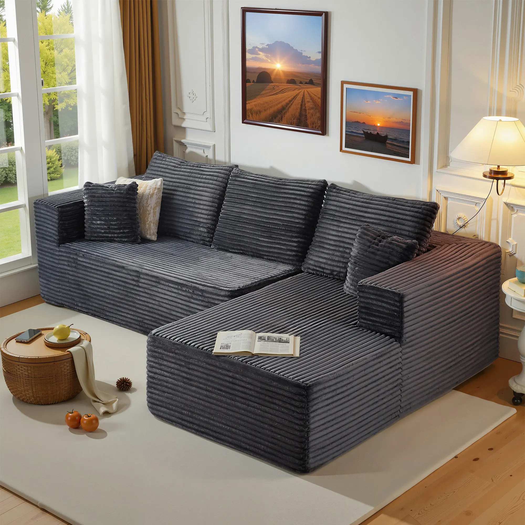 108” Oversized Cloud Sofa Shipped in 2 Packages Reconfigurable Modular Design Vacuum Packed Ultra Plush Boneless Couch High-density Sponge Corduroy Detachable Cover