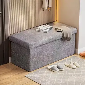 Sheepskin Fabric Storage Stool, Large Capacity Hidden Shoe Cabinet & Storage Bins, Living Room Entryway Footstool, Space-Saving Furniture