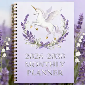 2026-2030 Monthly Planner/Calendar - January 2026 to December 2030, 5-Year Monthly Planner, Elegant Purple Floral White Horse Theme Cover Design Notebook, Annual and Daily Calendar Planning, Monthly Tabs, 60-Month Calendar, 5.5 x 8.3 inches, 71 Sheets/142