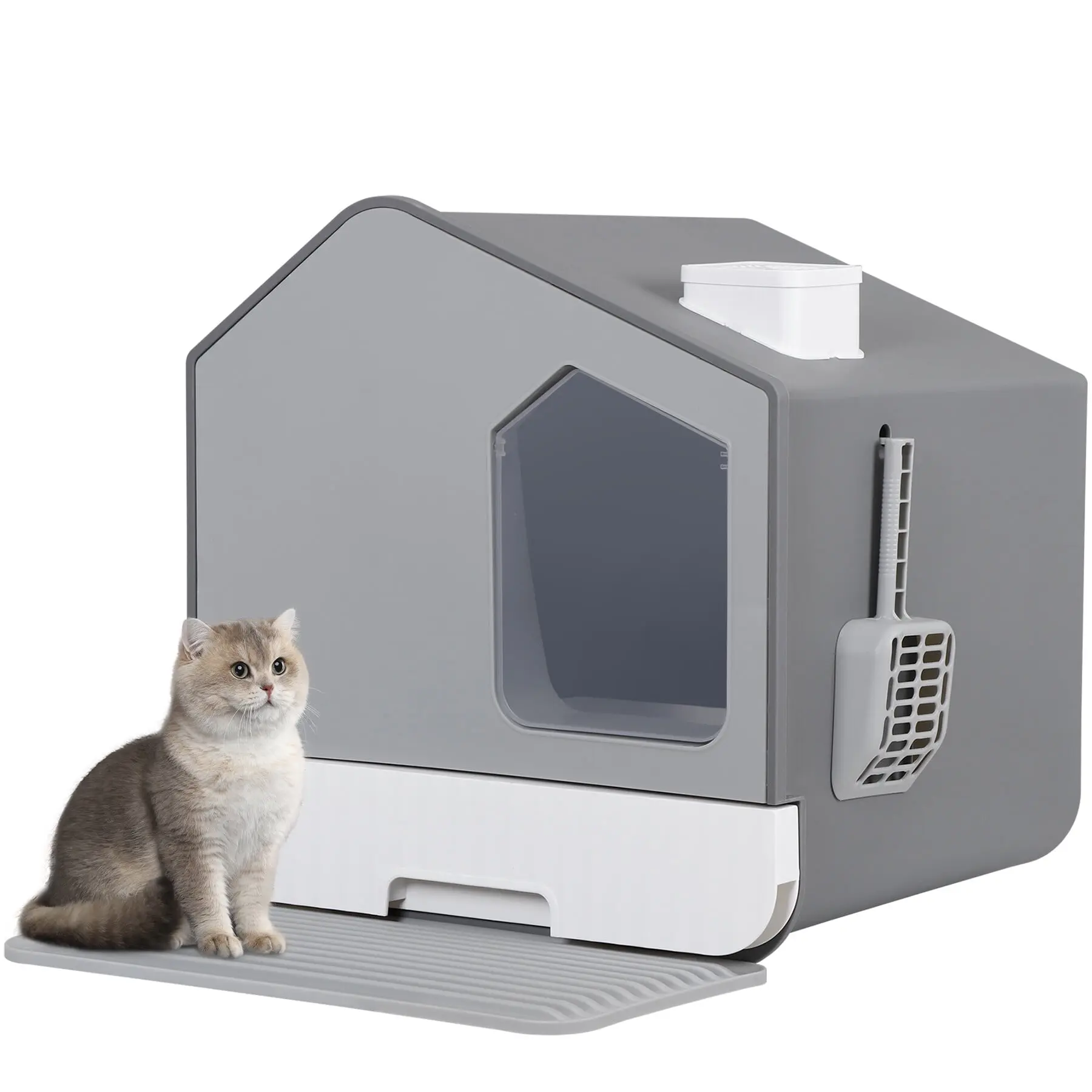 Extra Large Enclosed Cat Litter Box - PP Plastic Litterbox with Anti-Splashing, Stain-Resistant, Anti-Leakage, Odor Lock Features (Gray Enclosed Box)