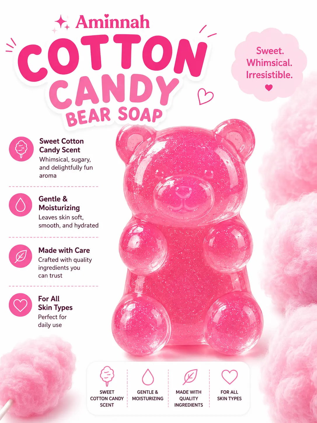 GUMMY BEAR Glycerin Soap - Natural Hydration & Gentle Cleansing for All Skin Types - Fruity Scents for Soft Smooth Radiant Skin