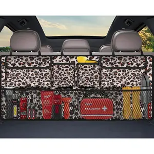 Trunk Organizer,Large Capacity Backseat Trunk Organizer(42"*18"),Collapsible  Storage Bag with 8 Pocekt, Organizer for SUV/MPV/ - Leopard print