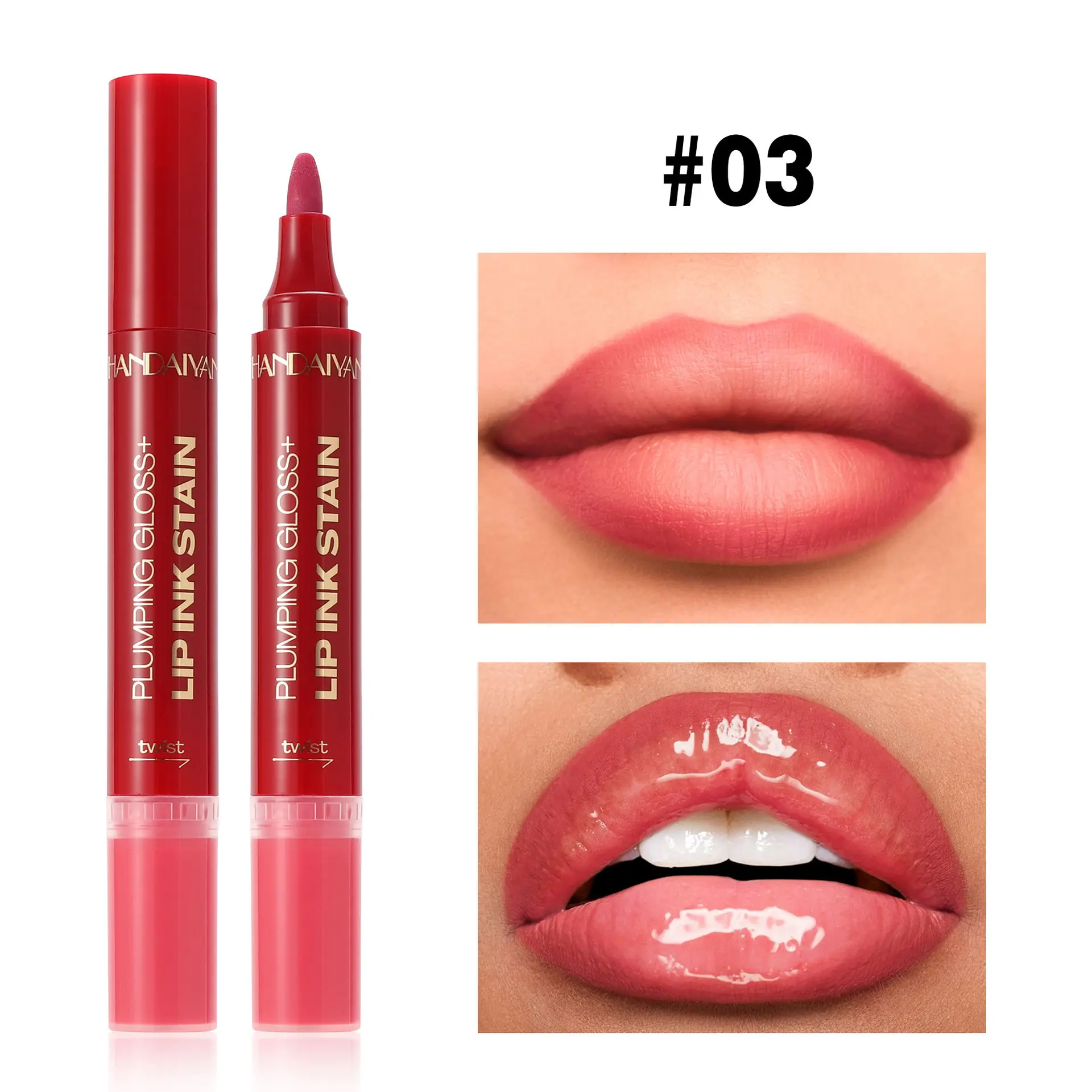2-In-1 Dual Head Cosmetic Lipstick Lipgloss Handaiyan Watercolor Lip Liner, Glossy Long-Lasting Color & Extreme Lip Plumper Effect, Perfect Valentine's Gift
