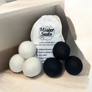 Mister Suds Premium Wool Dryer Balls - 6 Count Softens Laundry Reduces Drying Time Anti-Static New Zealand Wool