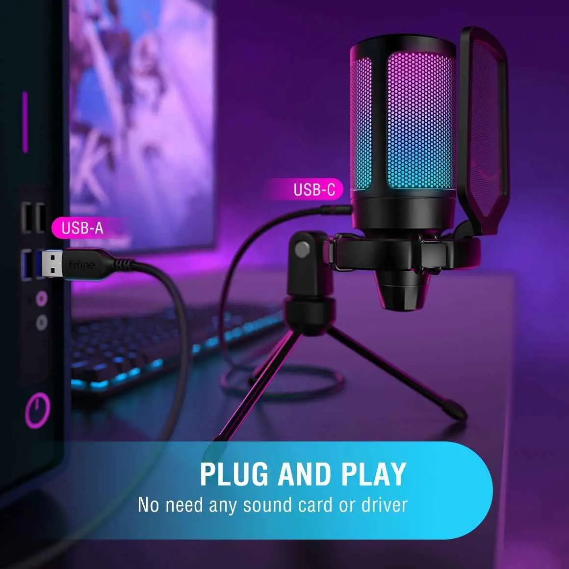 USB Condenser Gaming Microphone for PC, PS4, PS5