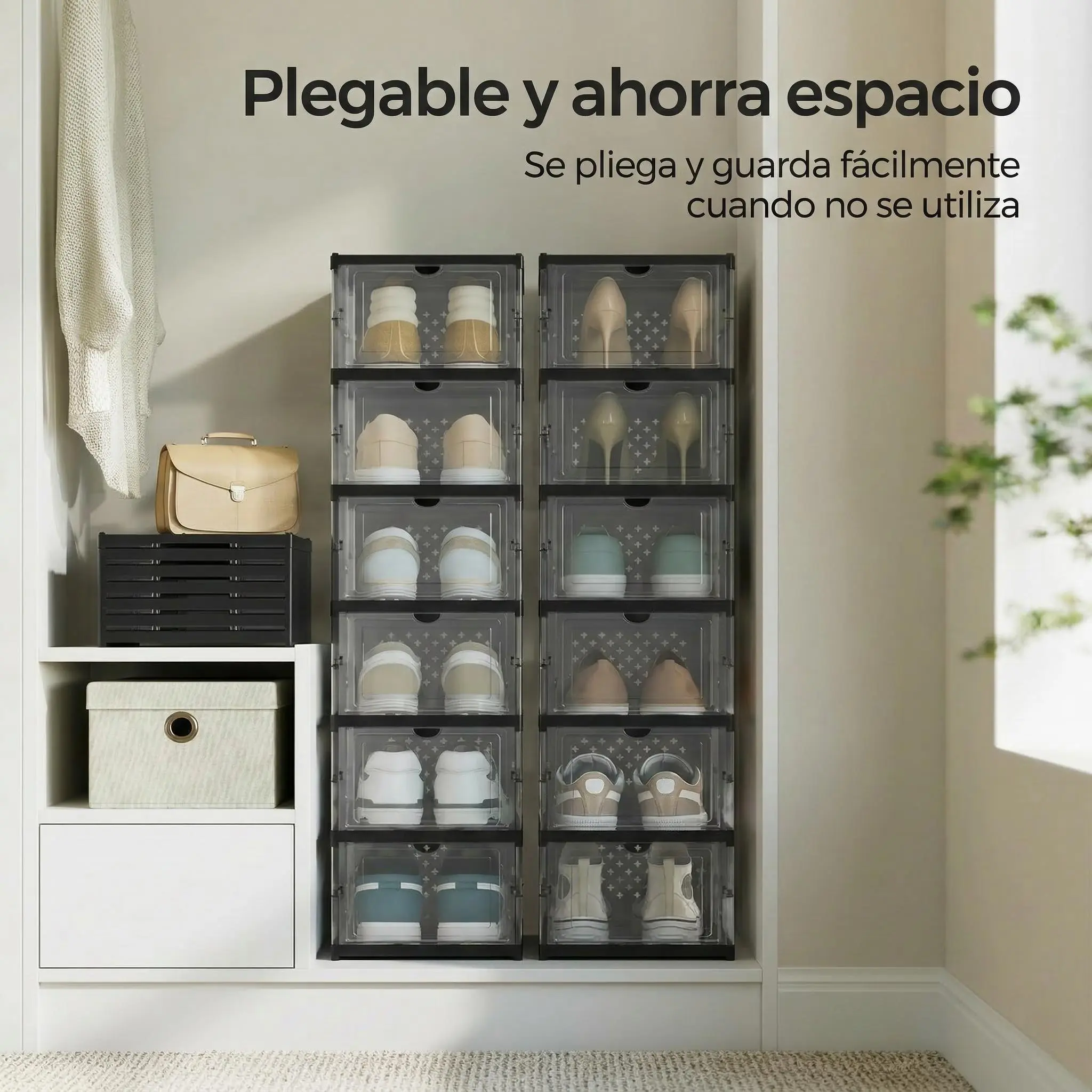 6 Tier Drop Front Shoe Organizer, Free Standing Clear Door Shoe Storage Shelf Cabinet for Entryway Closet