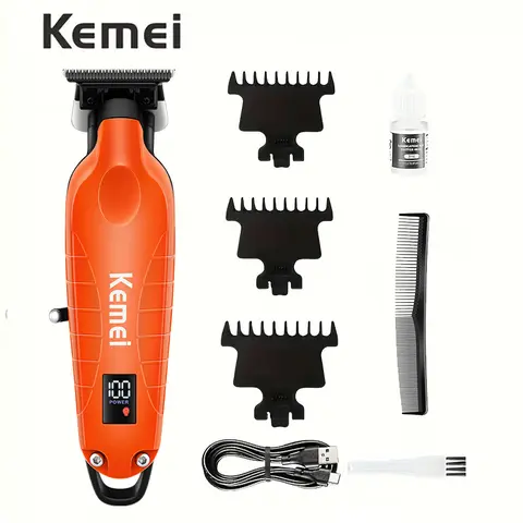 KEMEI 2293 Professional Wireless Barber Clippers - High-Power T-Blade Rechargeable Cordless USB Charging Silent Device, Ergonomic Adjustable Guard Hair Trimmers & Clippers for Men, Home Haircut Automatic Grooming Tool with Cleaning Brush