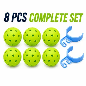8pcs Complete Set：including 6 Pack Outdoor Pickleball Balls with 2 Pickleball Ball Holder Clips, 40 Hole Durable Pickle Balls, Portable Pickleball Accessories for Training, Practice & Games