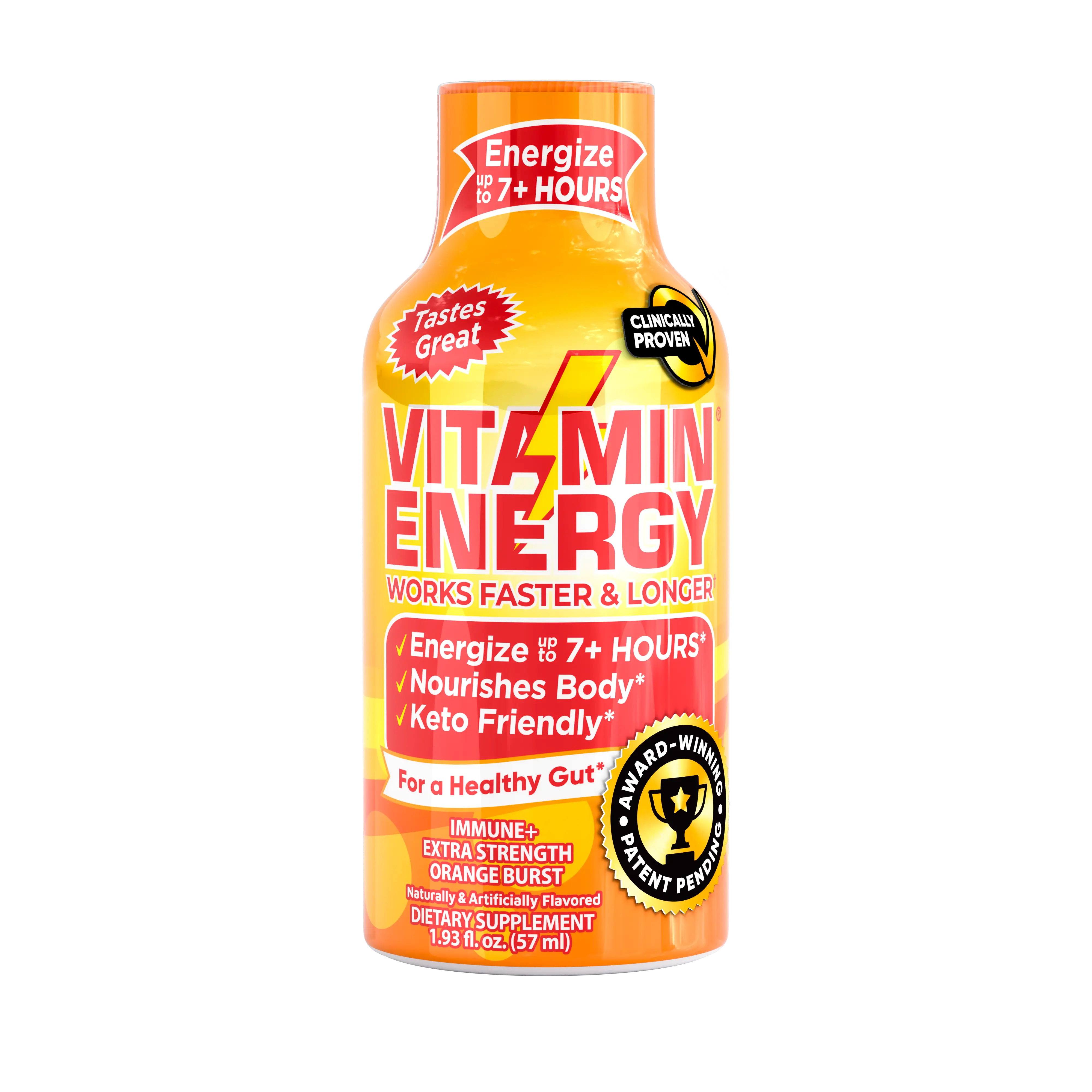 Vitamin Energy Extra Strength Energy + Immunity Shots - Orange | Natural Nutrients for Energy & Immune Support | Sugar & Carb-Free | Immunity Formula | Up to 7 Hours | Orange Burst - 1.93 fl oz - Pack of 12