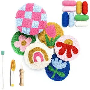 Punch  Kit, Set of 6 Coasters, Includes Beginner Video Tutorials and Instructions, Beginner Punch Stitch for Adults, Mug Rug Punch  Kit,