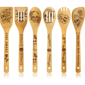 6 count Skull Engraved  Cooking Utensils Set, Halloween Gifts for , Cool Cooking Spoons Set  for Women Men, Birthdays Housewarming Gifts